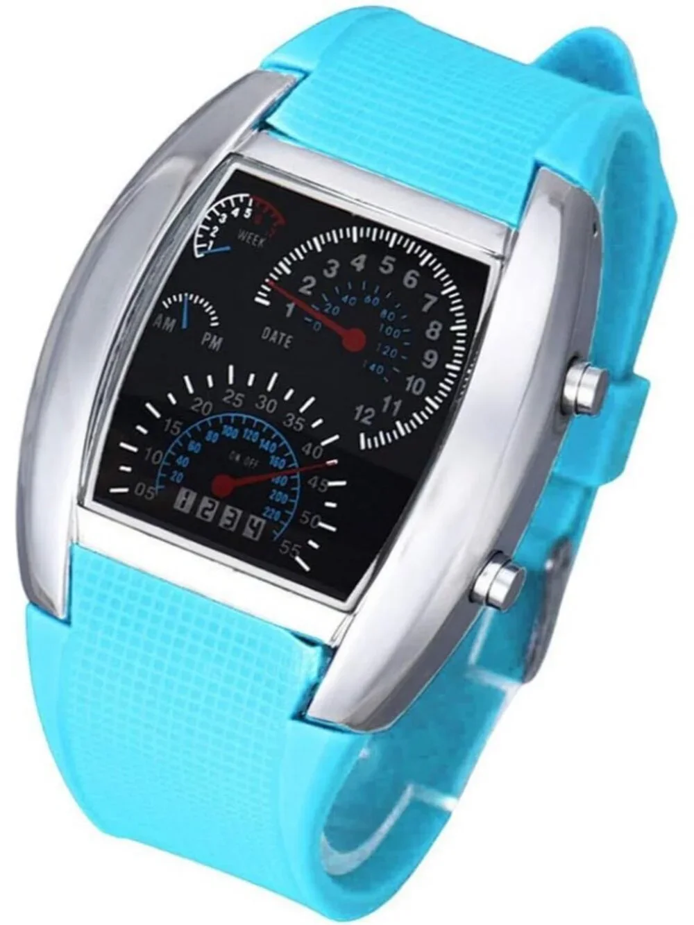 Mens Turquoise Analog Quartz Silicone Triangle Dial Iron Cobra LED Digital Watch